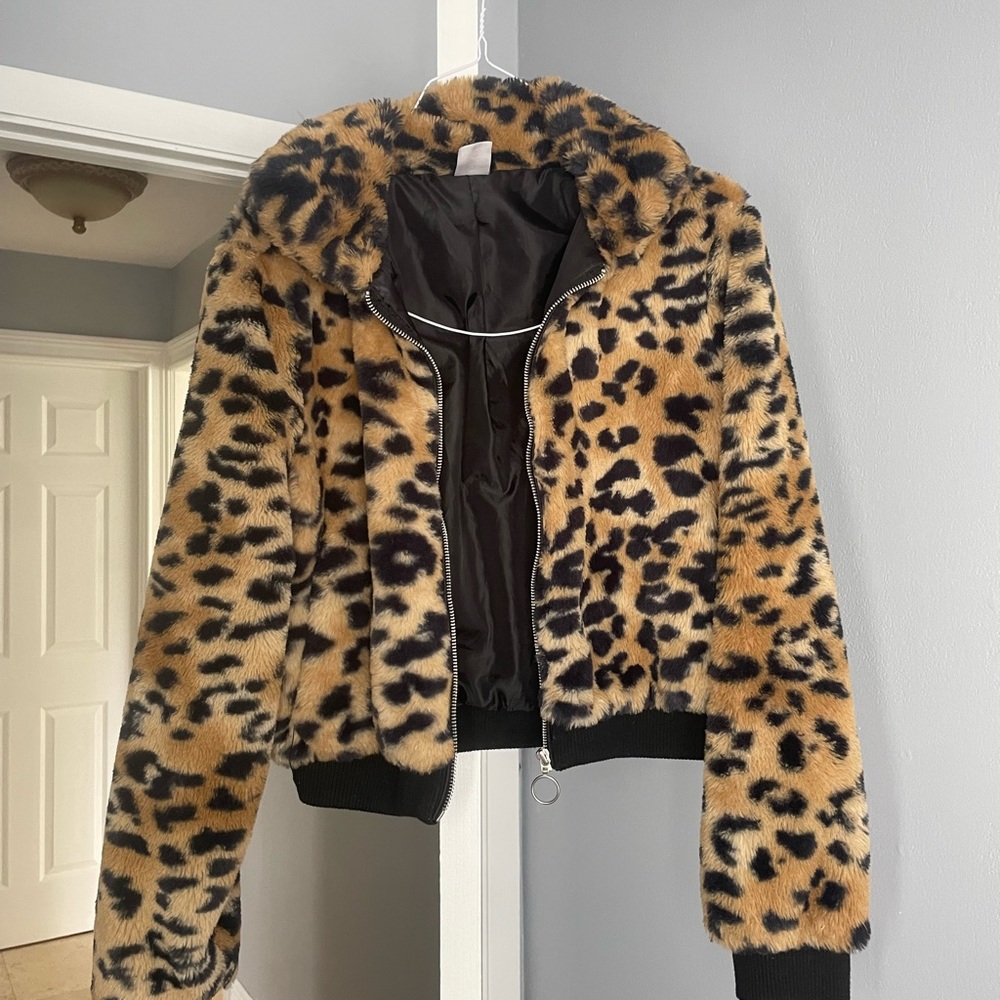 Cheetah print fur jacket